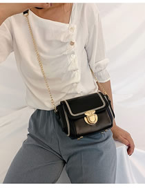 Fashion Black Chain Lock Embroidered Shoulder Bag
