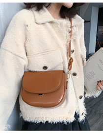 Fashion Brown Semi-flap Flap Lock Shoulder Crossbody Bag