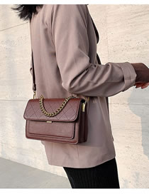 Fashion Brown Chain Rhombus Stitch Shoulder Bag