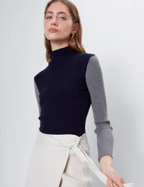 Fashion Gray Contrasting Contrast Half Turtleneck Sweater
