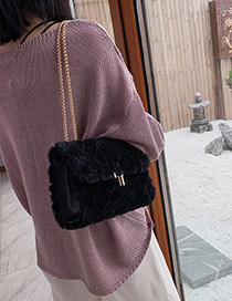 Fashion Black Plush Diamond Chain Cross-body Shoulder Bag