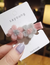 Fashion Pink Gray Flower Contrast Plush Hair Clip