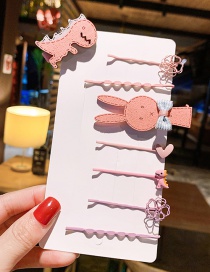 Fashion 4 # Rabbit Pink 8 Piece Set Word Flower Bunny Dinosaur Hair Clip Set