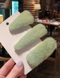 Fashion Green Hairy Hair Clip Set Of 3 Plush Geometric Hair Clip Set