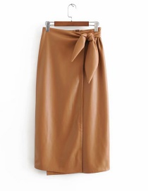 Fashion Brown High-waist Lace-up Wrap Skirt