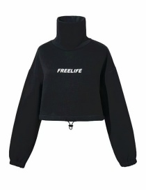 Fashion Black Letter Plus Velvet Turtleneck Short-sleeved Sweater