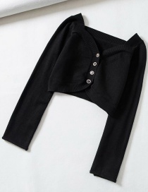 Fashion Black Button-neck Open-neck Cropped Sweater
