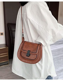 Fashion Brown Semi-circular Shoulder Bag With Lock Stitch