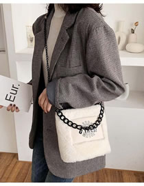 Fashion White Plush Chain-stitched Monogram Shoulder Bag