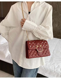Fashion Red Wine Pearl Rhombus Chain Antler Shoulder Bag
