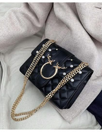 Fashion Black Pearl Rhombus Chain Antler Shoulder Bag