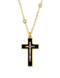 Fashion Black Cross Diamond Oil Drop Necklace
