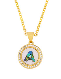 Fashion Golden A Alphabet Round Shell Diamond Necklace