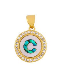 Fashion Golden C Alphabet Round Shell Diamond Necklace