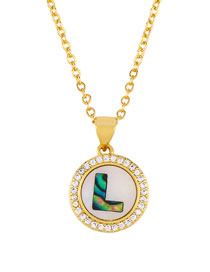 Fashion Golden L Alphabet Round Shell Diamond Necklace