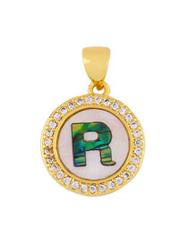 Fashion Golden R Alphabet Round Shell Diamond Necklace