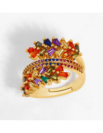 Fashion Color Three-layer Open Ring With Diamonds And Olive Branch