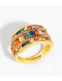 Fashion Color Geometric Openwork Ring With Diamonds