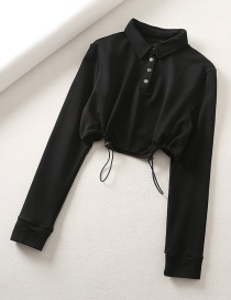 Fashion Black Polo Shirt Collar Irregular Drawstring Short Sweater