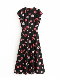 Fashion Black Flower-print Open-back Split Dress