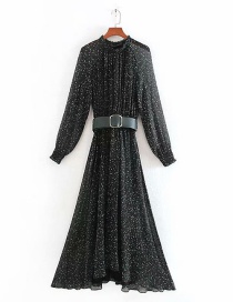 Fashion Black Flower Print Dress With Belt