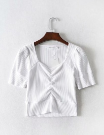 Fashion White Ruched Short-sleeved T-shirt