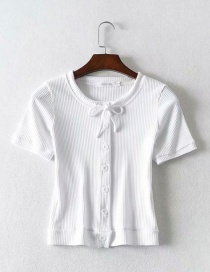 Fashion White Lace-up Buttoned Single-breasted T-shirt