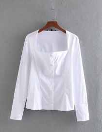 Fashion White Single-breasted Poplin Square Collar Shirt