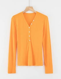 Fashion Orange Buttoned V-neck T-shirt