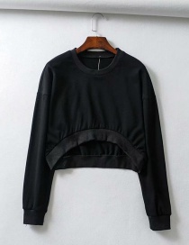 Fashion Black Round Neck Short Front Long Sweater
