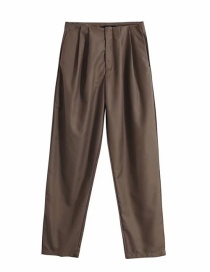 Fashion Coffee Color Pleated Straight Pants