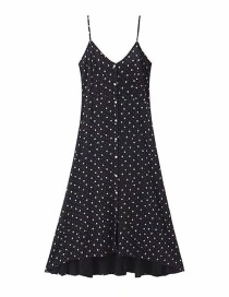 Fashion Black Wavelet Dot Dragonfly Print Lace Camisole Dress