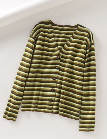 Fashion Green Dropped Shoulder Striped V-neck Sweater
