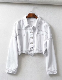 Fashion White Topstitched Denim Jacket