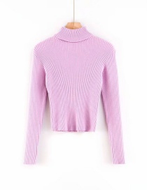 Fashion Purple Turtleneck Knitted T-shirt