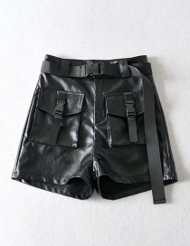 Fashion Black Tooling Pu Leather Shorts