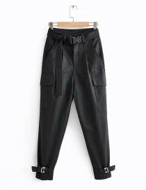 Fashion Black Belted Workwear Belt Pants