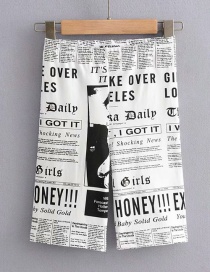 Fashion White Newspaper Print Cropped Trousers
