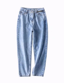 Fashion Blue Washed Zip Fly Asymmetric Jeans