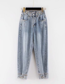 Fashion Light Blue Washed Buttoned Jeans