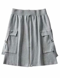 Fashion Gray Pocket Zipped Knitted A-line Skirt