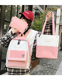 Fashion Pink Contrast Stitching Striped Backpack