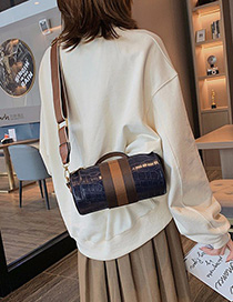 Fashion Blue Crocodile-stitched Cylindrical Shoulder Bag