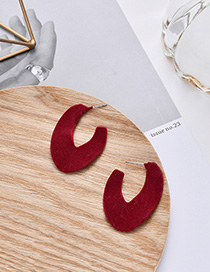 Fashion Wine Red Geometric Irregular U-shaped Flocking Earrings