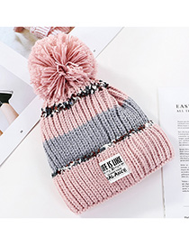 Fashion Pink Stitched Contrast Knitted Wool Hat