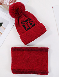 Fashion Red Wine Mink Velvet Wool Knit Hat Bib Set