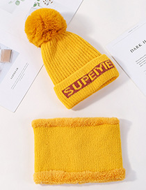 Fashion Yellow Mink Velvet Wool Knit Hat Bib Set