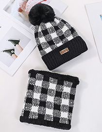 Fashion Black Two-piece Suit With Velvet And Color Check Wool Ball Hat Bib