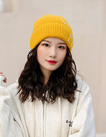 Fashion Yellow Woolen Printed Letter Hat