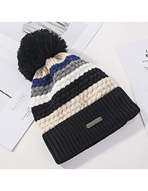 Fashion Black Stitched Contrast Color Padded Knitted Hat